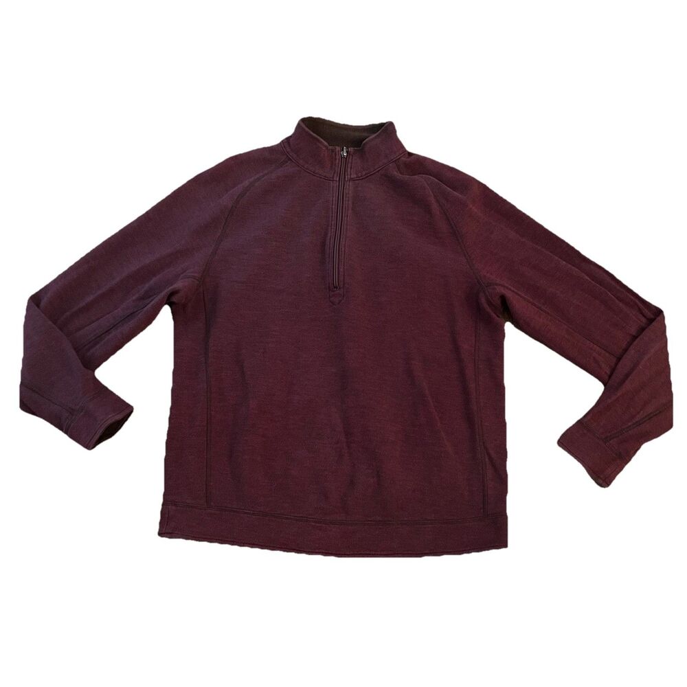 Tommy Bahama Men’s 1/4 Zip Reversible Pullover Large Brown Burgundy